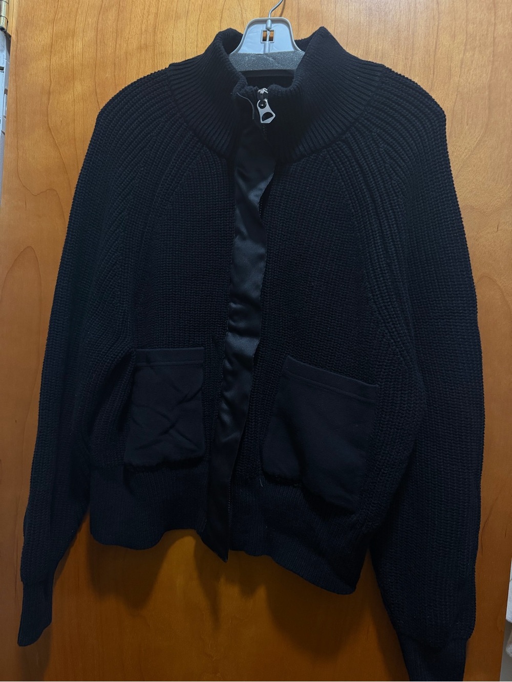 Varley Black Ribbed Zip-Up Cardigan